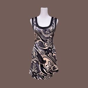 Y2K | Forever Women's Black & Gray Scoopneck Swirl Pattern A-Line Dress Size M